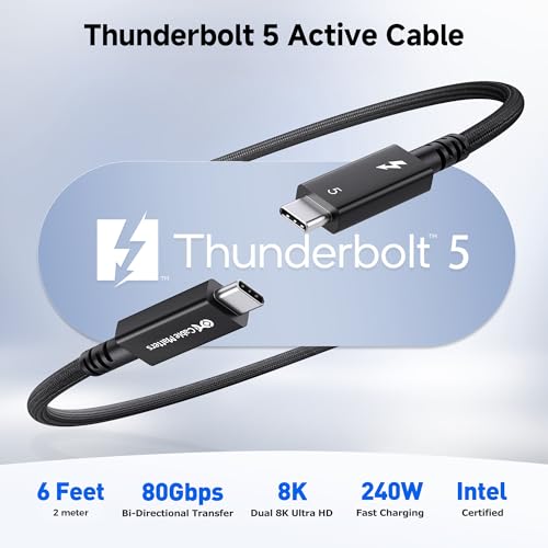Cable Matters [Intel Certified] 80Gbps Active Thunderbolt 5 Cable - 6.6ft / 2m, Supports up to 120Gbps Bandwidth Boost, 24...