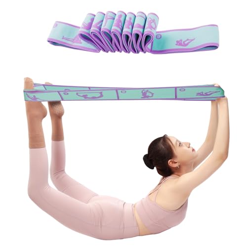 9 Loops Elastic Yoga Strap - Adjustable Stretching Band for Physical Therapy, Dance, Pilates & Gymnastics, Multi-Loop Exer...