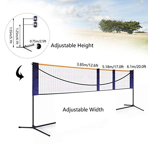 Eleeferri Portable Badminton Tennis Net Set, 5 x 12.6 Ft Multi-Purpose Volleyball Net with Poles Stand and Carry Bag, Adju...