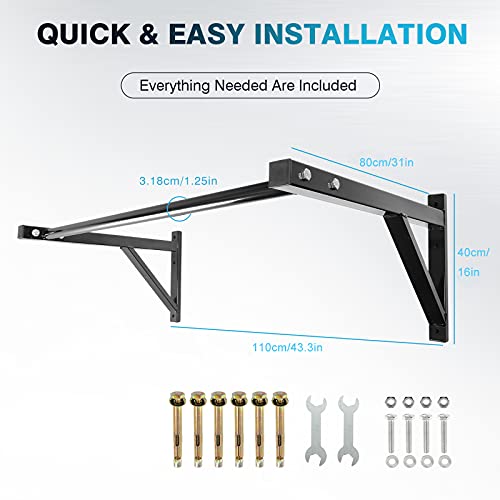 IRONWALLS Pull Up Bar Wall Mounted Home Gym, 500lbs Capacity Heavy Duty Iron Chin Up Bar Upper Body Workout Bar for Streng...