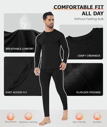 SIMIYA Thermal Underwear Set for Men Long Johns with Fleece Lined