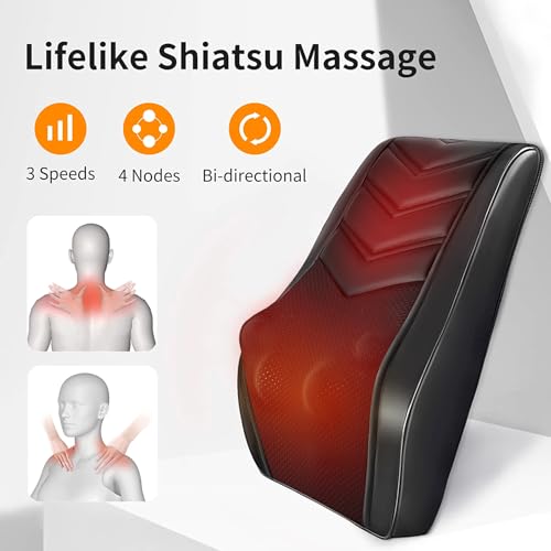 OMASSA Shiatsu Neck Massager with Heat, 3D Kneading Back Massage Pillow for Pain Relief, Massagers for Neck and Back, Shou...