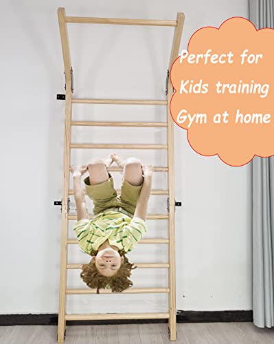 FC FUNCHEER Swedish Ladder,Gymnastics Stall Bar, Wall Mounted Pull Up Bar- Solid Wood With11 Strategic Rods-86.6 Inches He...