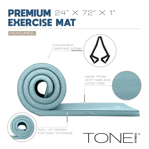 Tone Fitness 1-Inch Thick Yoga Mat | High-Density, Non-slip Exercise Mat with Carrying Strap for Yoga, Pilates, & Home Gym...