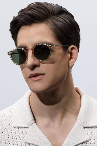 CARFIA Retro Polarized Sunglasses for Men UV400 Protection Handmade Acetate Round Frame CA5288L