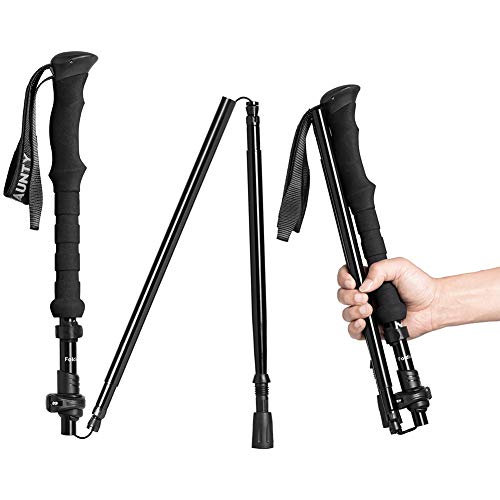 Travel Folding Trekking Hiking Pole with Carrying Case,Collapsible Cane Adjustable Walking Stick Portable Mobility Aid for...