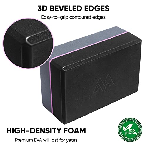 Millenti Gray Black Yoga Block Yoga Brick - Sold as Single EVA Foam Block, Bevelled Edge, Non-Slip, Latex-Free Block with ...