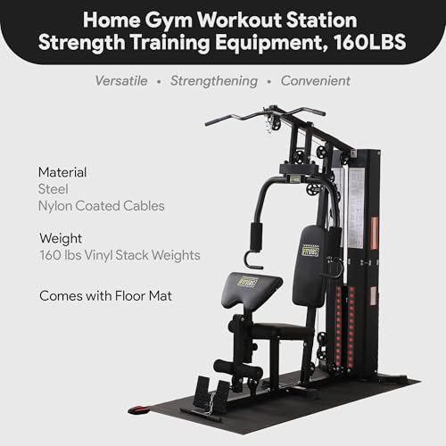 BalanceFrom Multifunctional Steel Frame Home Gym Machine with Floor Mat – Strength Training Workout Station with 160-Pound...