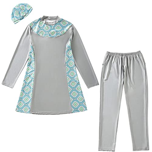 FYMNSI Women Modest Muslim Swimsuits Plus Size Full Body Islamic Burkini Hijab 3 Piece Long Sleeve Rash Guard Skirt Swimwear