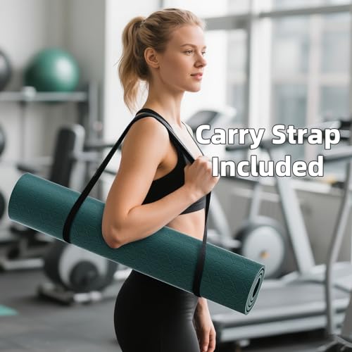 ILILI Yoga Mat, 72x25×0.3 Inch, Non-Slip, TPE Exercise Mat, Tear-Resistant, Fitness Yoga Mat with Carrying Strap, Ideal fo...