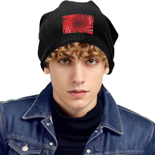 Red Flower Vortex Spiral Print Lightweight Waffle Pullover Hat Men Women Winter Headwear Outdoor Camping Travel