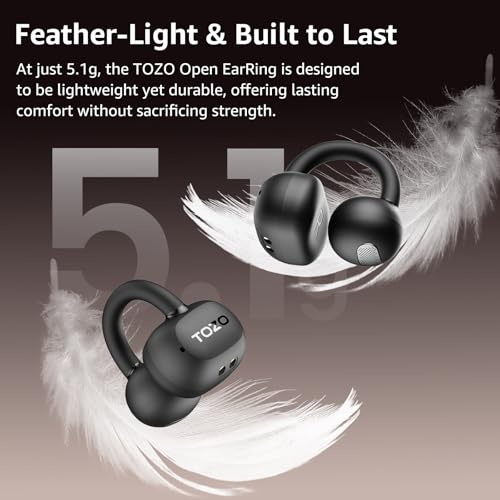 TOZO OpenEarRing True Open Ear Earbuds, Lightweight Comfort Open Ear Clip Wireless Earbuds, 40H Play Bluetooth 5.4 Headpho...