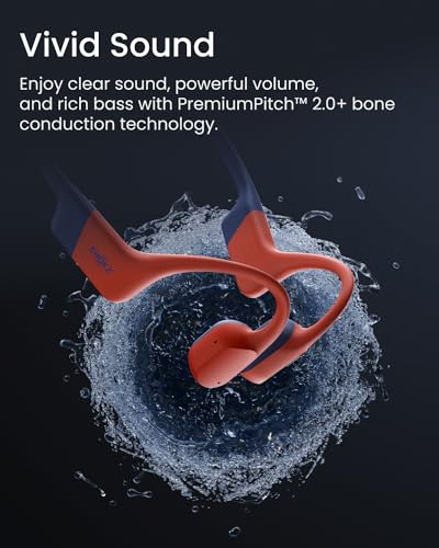 SHOKZ OpenSwim Pro - Open-Ear Bluetooth & MP3 Bone Conduction Sport Headphones, Swimming Headphones, IP68 Waterproof, Red