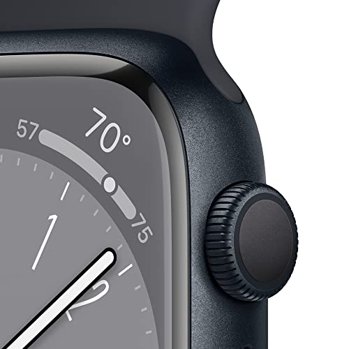 Apple Watch Series 8 [GPS 41mm] Smart Watch w/Midnight Aluminum Case with Midnight Sport Band - S/M. Fitness Tracker, Bloo...