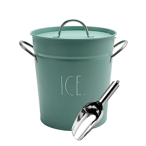 Rae Dunn Ice Bucket with Scoop - Stainless Steel Bucket with Handle, Lid and Ice Scooper - 4 Qt. Storage Bin for Ice Cubes...