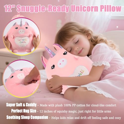 VUYUEN Get Well Soon Gift for Kids Girls, Feel Better Gifts for Kid, 12'' Get Well Soon Unicorn Plush Pillow, Cute Stuff f...