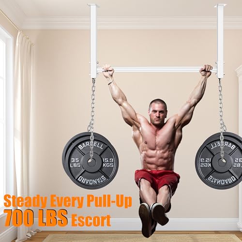 HWOOUSA Ceiling Mounted Pull Up Bar, Heavy Duty 700 LBS Multi Grip Pull Up Bars, 16"/24" Rafter Chin Up Bar, Ceiling Joist...