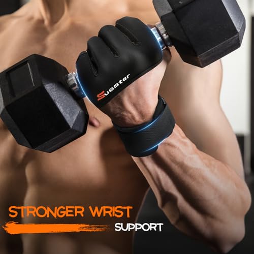 SueStar Workout Gloves, Heavy Duty Cowhide Padded Weight Lifting Gloves with Wrist Support, Full Palm Protection & Silicon...