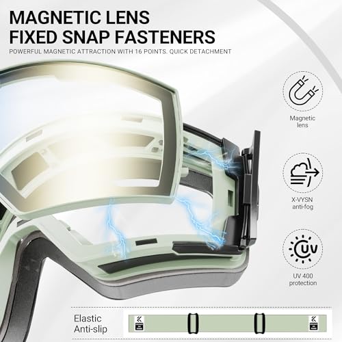 KAPVOE Ski Goggles Photochromic & Color - Anti-fog UV400 Protection Magnetic Lenses OTG Helmet Compatible for Men Women K721