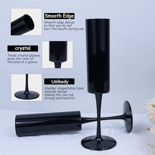 Ahongwenxi 12 Pcs Halloween Black Champagne Flute 6 OZ Acrylic Champagne Flutes Plastic Tall Stemmed Glasses, Unbreakable ...