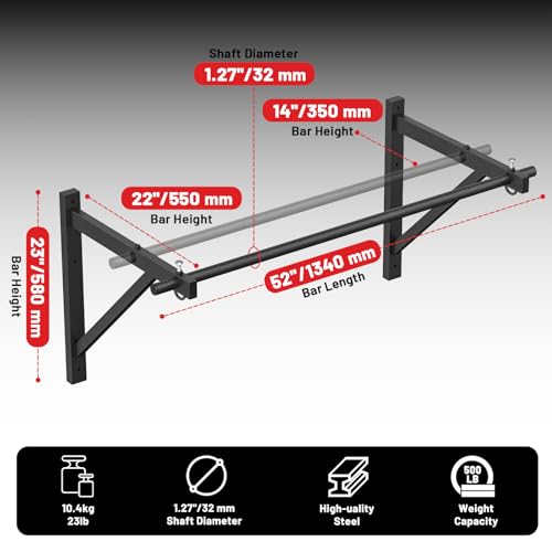 PAPABABE Wall Mounted Pull Up Bar, Chin Up Bar, Strength Training Pull-Up Bars Chin Up Bars for Home Gym