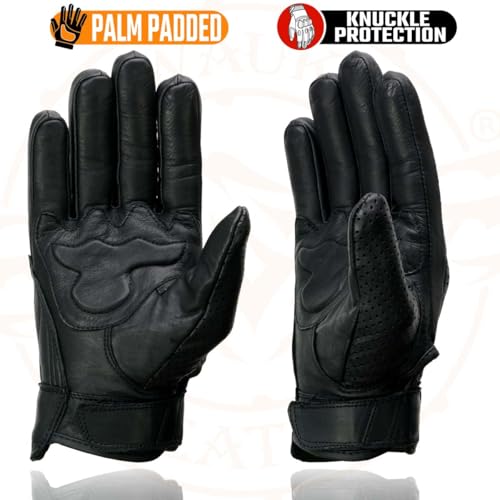Milwaukee Leather MG7500 Men's Black Perforated Leather Gel Padded Palm Motorcycle Hand Gloves W/ 'Rubberized Hard Knuckl...