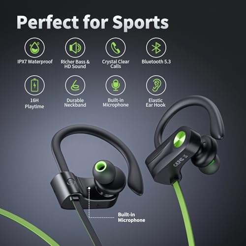 JOYWISE Bluetooth Headphones, Wireless Earbuds IPX7 Waterproof Bluetooth 5.3 Headphones with 16Hrs Playtime Stereo Bass He...