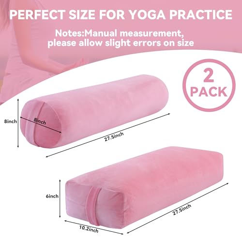 ROYALAY 2 Pcs Yoga Bolster Pillow for Restorative Yoga, Rectangular and Cylinder Meditation Pillow Set with Carrying Handl...