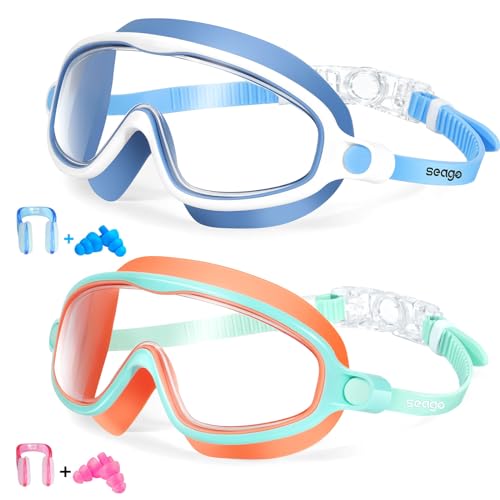 Seago kids Swim Goggles 2 Pack No Leaking Anti-Fog Outer Eye Fit with Wide View UV Protection Crystal Clear Watertight Swi...