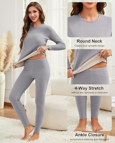 HeliosCloak 2 Sets Thermal Underwear for Women Long Johns With Fleece Lined Long Sleeve Top & Bottom Base Layer Cold Weather