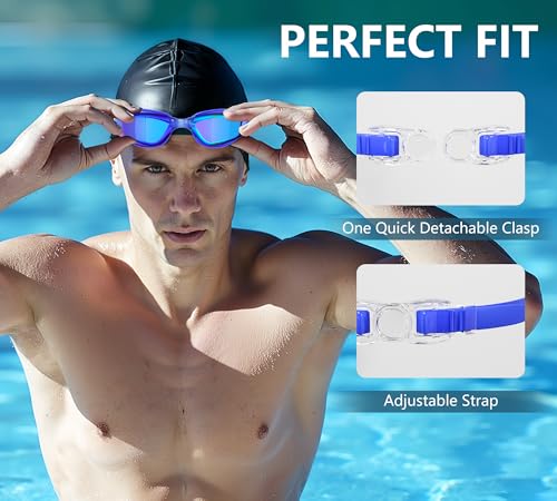 LEEIGGT Swim Goggles Set with No Leak Anti-Fog & Anti-UV Swimming Goggles Nose Clip, Swim Cap and Case for Men Women Adult