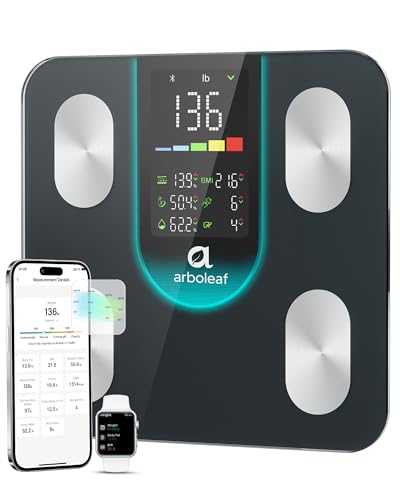 arboleaf Smart Scale for Body Weight and Fat, High-Precision Digital Bathroom Scale with 4-Electrode BIA, 7-in-1 Display f...