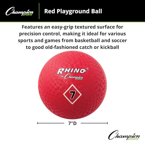 Champion Sports Playground Ball – High-Bounce 2-Ply Construction, Durable Red Ball for Throwing, Catching & Kicking - Mult...