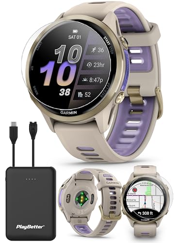 PlayBetter Garmin Forerunner 970 (Soft Gold French Gray/Translucent Indigo) Premium GPS Running & Triathlon Smartwatch Bun...