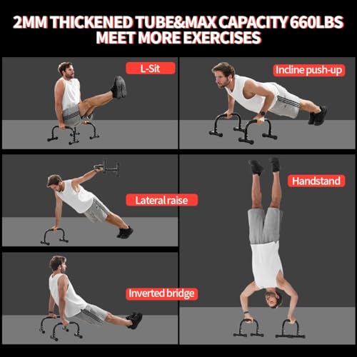 Teclor Push Up Bar, Parallettes Bars For L-sit & Dip, Heavy-Duty No Wobbling Parallel Bars Stand For Handstands, Full Plan...