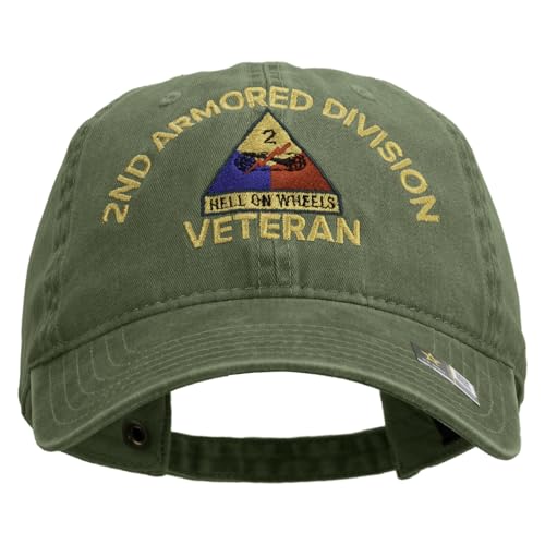 U.S. Army 2nd Armored Division Embroidered Washed Solid Pigment Dyed Cotton Twill Brass Buckle Cap