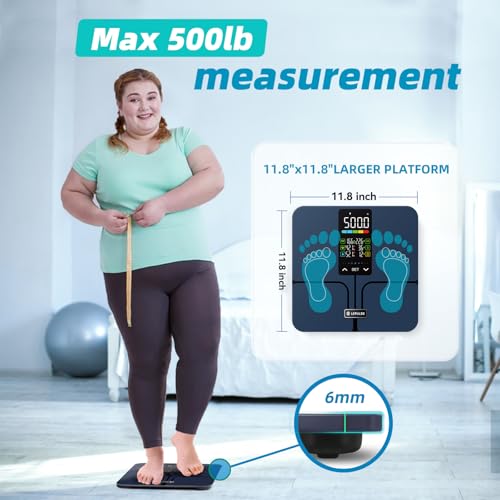 Lepulse No APP Body Fat Scale 500lb Smart Bathroom Scale with 5.44'' Large Backlit Display 8 Body Composition Analyzer, Mo...