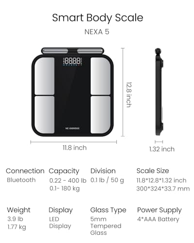 NEXABRIDGE 8 Electrodes Smart Scale for Body Weight, BMI, Body Fat, Muscle Mass, Dual Frequency Digital Bathroom Scale, 56...