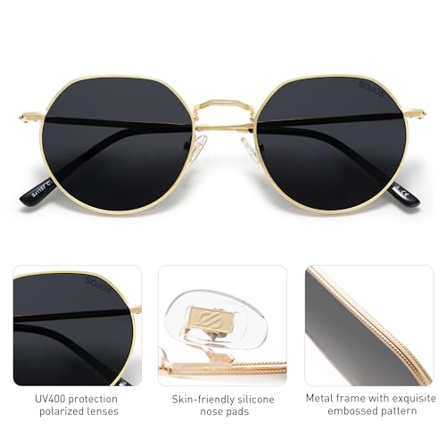 SOJOS Round Polygon Polarized Sunglasses for Women Men Retro Classic Vintage Panto Octagonal Shades SJ1157