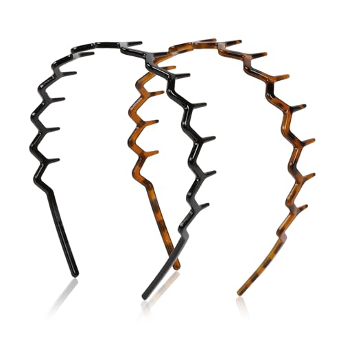 WOVOWOVO Zig Zag Headbands, 2PCS Plastic Wavy Hair Band with Teeth, Comb Headbands for Women and Men, Classic 90s Hairband...