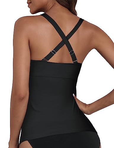 Firpearl Women Underwire Tankini Top Only Twist V Neck Swimsuits for Big Busted Ruched Tummy Control Bathing Suits Top