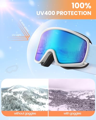 OutdoorMaster Kids Ski Goggles OTG Snowboard Goggles with 100% UV Protection Kids Snow Goggles for Boys Girls Toddler