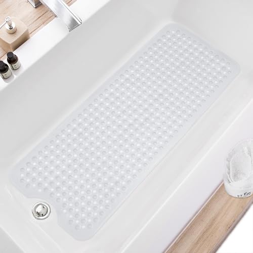 TEESHLY Bath Tub and Shower Mats, Non Slip 40 x 16 Inch Extra Long Bathtub Mat, Machine Washable Bathmat with Drain Holes,...