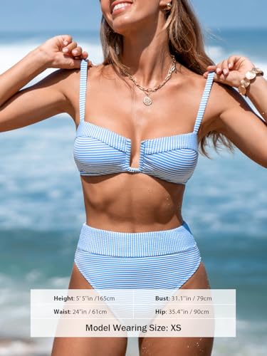 CUPSHE Women's Bikini Set High Waisted Two Piece Swimsuit U Wire High Leg Cut Cheeky Bottom Bathing Suit Back Hook