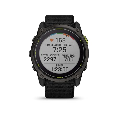 Garmin Enduro 3, Solar, Sapphire Multisport GPS Smartwatch Carbon Gray DLC Titanium with Black Ultrafit Nylon Strap, Fitne...