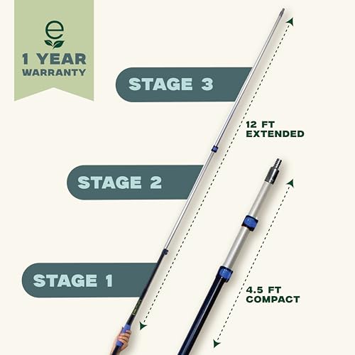 EVERSPROUT Pro Pole, 5-to-12 Foot Heavy Duty Extension Pole (3-Stage), Lightweight Anodized Aluminum, Telescoping Pole - F...