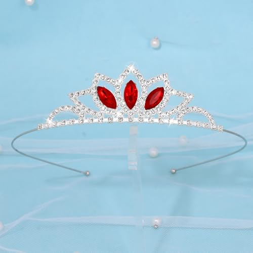 Sparkling Princess Crown Red Rhinestone Tiara for Girls - Royal Party Hair Accessories for Birthday Prom Wedding