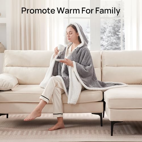 Westinghouse Wearable Heated Throw Blanket, Electric Heated Wrap Poncho Shawl with Pockets, 6 Heating Levels & 2 to 10 Hou...