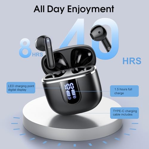 Wireless Earbuds, 2026 Bluetooth 5.4 Headphones with 3D Bass Stereo, 40H Ultralight in-Ear Buds, Bluetooth Earbuds with 4 ...