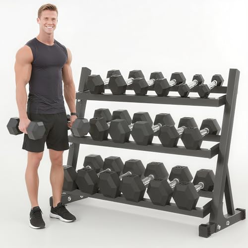 Yufer 6-10 Pair Iron and Rubber Coated Dumbbell Set 350/450/550 lbs 5-50 lbs Hand Free Weight for Strength Hex Rubber Weig...